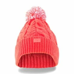 Puma Ladies Cable Pom Beanie Pink - White -Golf Accessories Sales Store 024218002 2 L